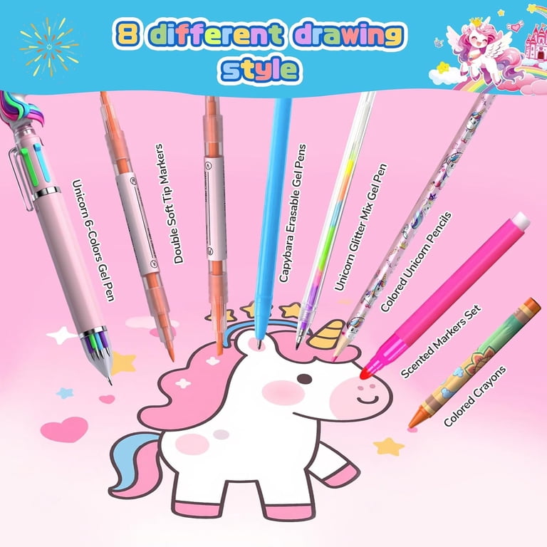 JYPS Unicorn Art Supplies Bag, 73 Pcs Drawing Set for Girls Ages 3