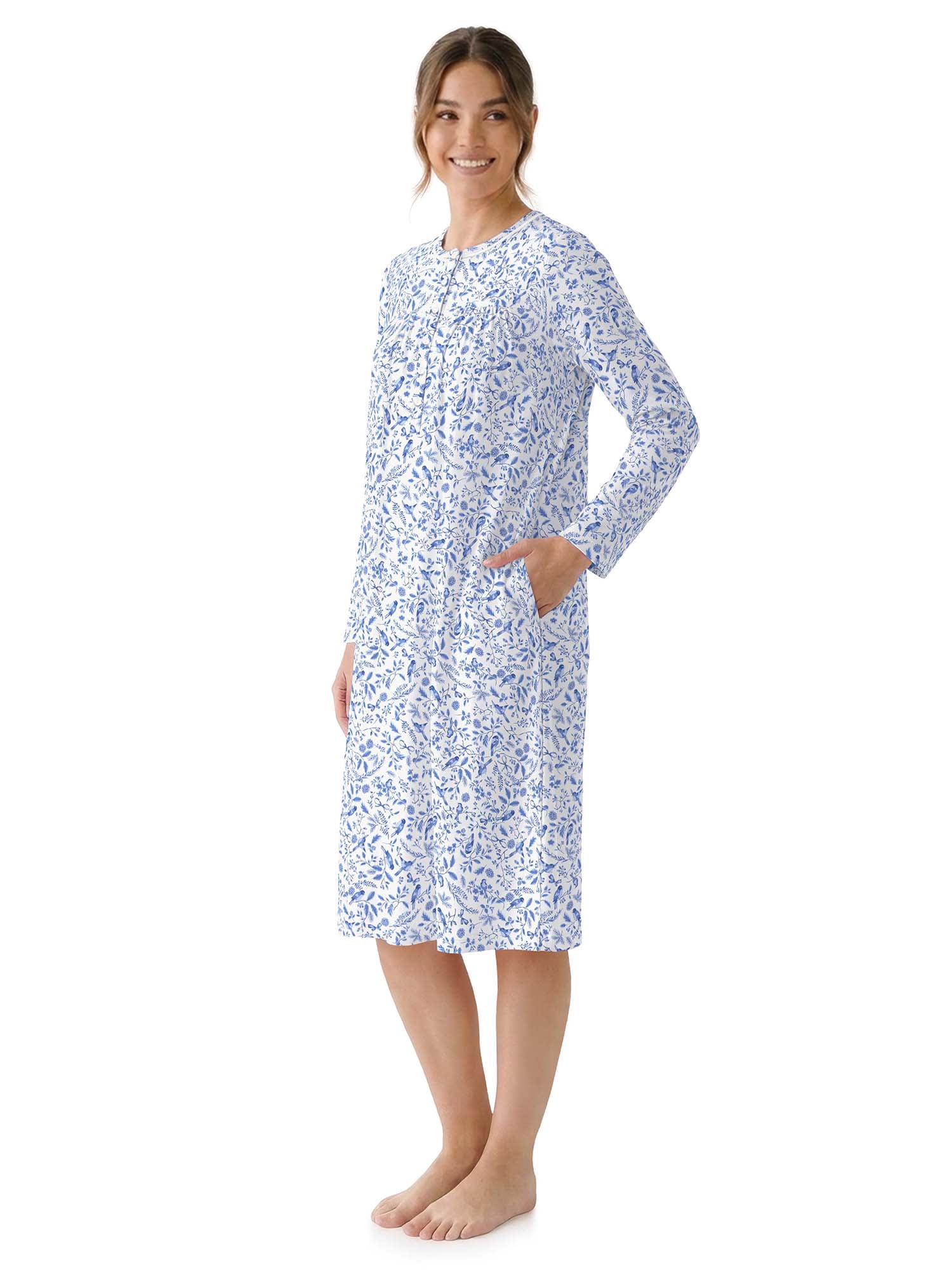 Aria Women’s Long Sleeve Stretch Velour 44" Sleepwear Nightgown, Sizes XS-5X