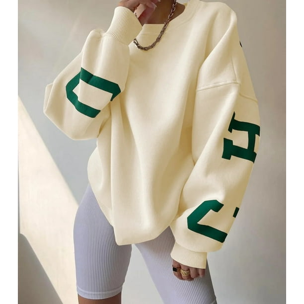 Sudadera informal con estampado de letras para mujer, sudaderas holgadas de manga larga con forro polar a la moda, ropa de calle Y2k, jerséis para mujer 2022