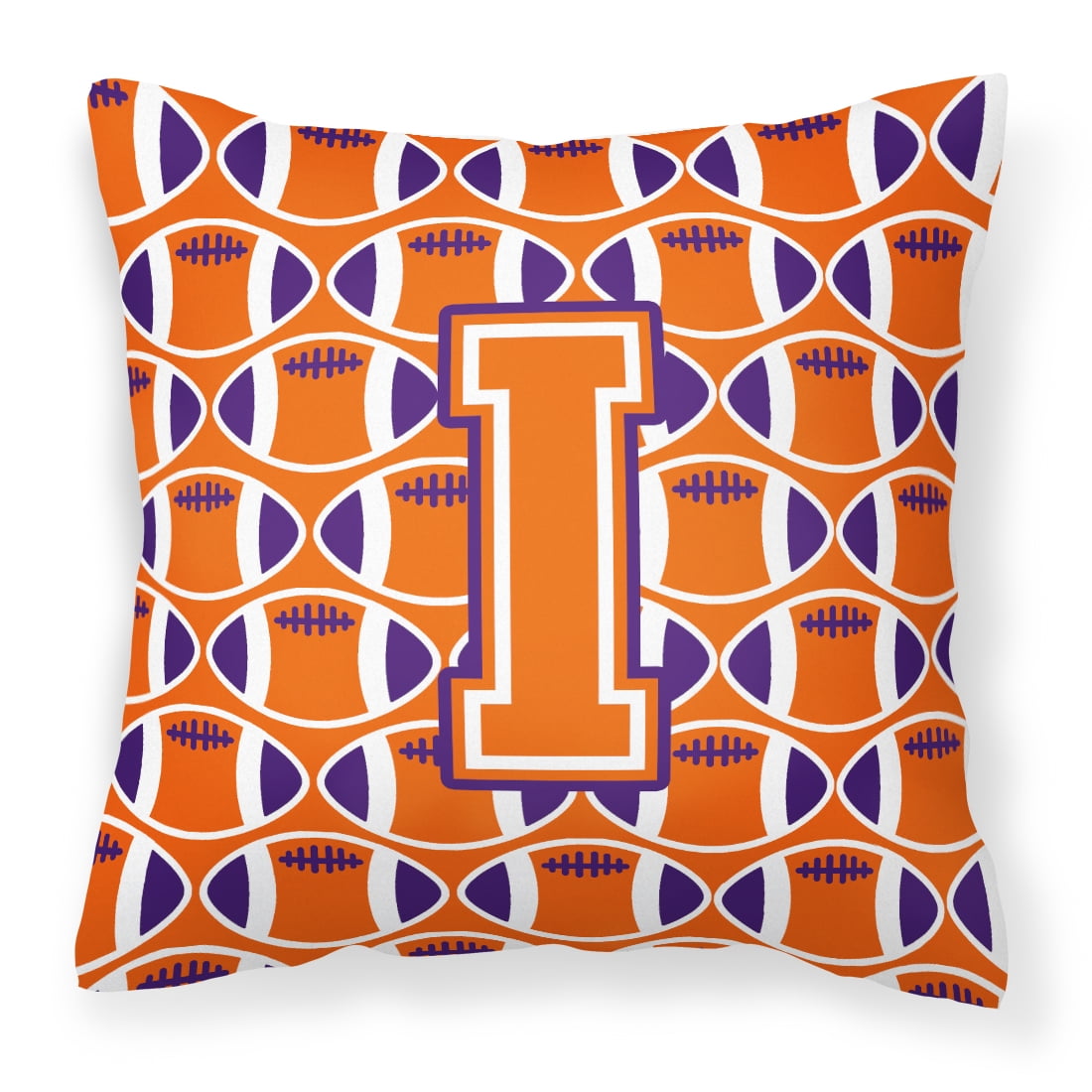 Letter I Football Orange, White and Regalia Fabric Decorative Pillow ...