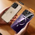 thumbnail image 4 of Funda de teléfono de carga inalámbrica transparente con ventana de chapado magnético de lujo para iPhone 11, 12, 13, 14, 15 Pro Max Plus, cubierta suave a prueba de golpes, 4 of 5