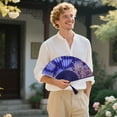 thumbnail image 2 of Elegant Handheld Folding Fan - Chinese Style Bamboo Silk Fan with Hollow Ribs & Tassel - Portable Fan for Dance, Weddings & Everyday Use, 2 of 5