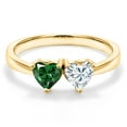 thumbnail image 3 of Gem Stone King 18K Yellow Gold Plated Silver Fashion Right-Hand Ring Heart Shape Green Nano Emerald and Moissanite (0.92 Cttw, Size 9), 3 of 6