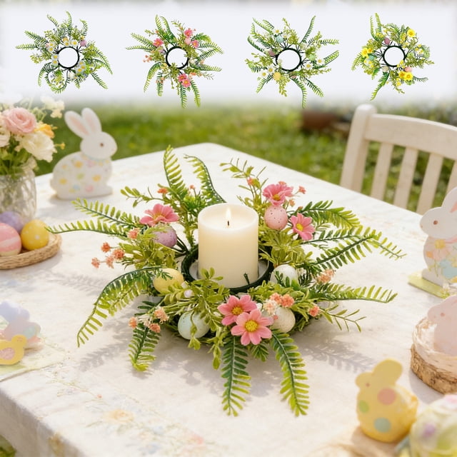 Plastic Candlestick Decorative Ring Multicolor Plastic Easter Candlestick Wreath with Decorative Eggs and Flowers(Multicolor,1-Piece) Rkxzt