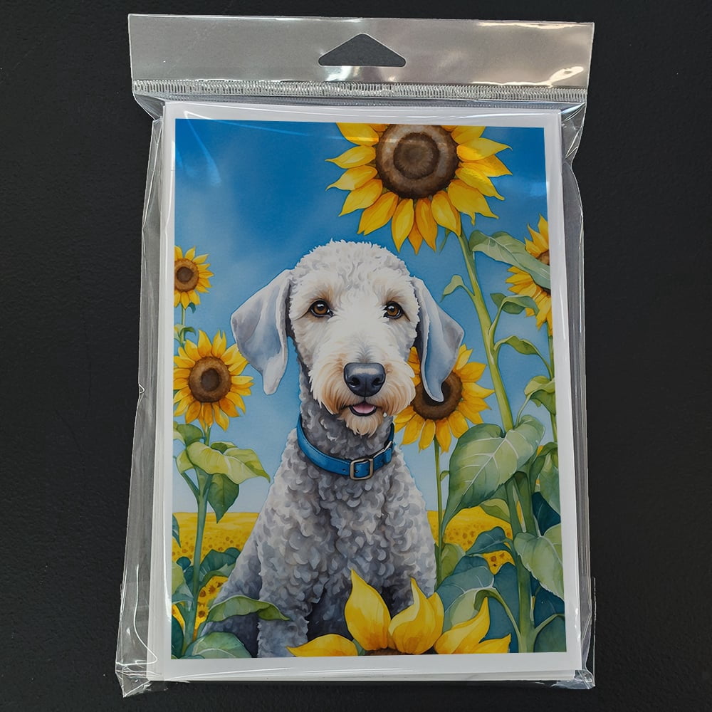 Bedlington Terrier in Sunflowers Greeting Cards Pack of 8 7 in x 5 in