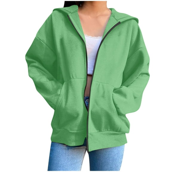 Tawop Sweatshirts Tops Sweatshirt Long Sleeve Pullover Fleece Hoodies Solid Coats Casual Green M