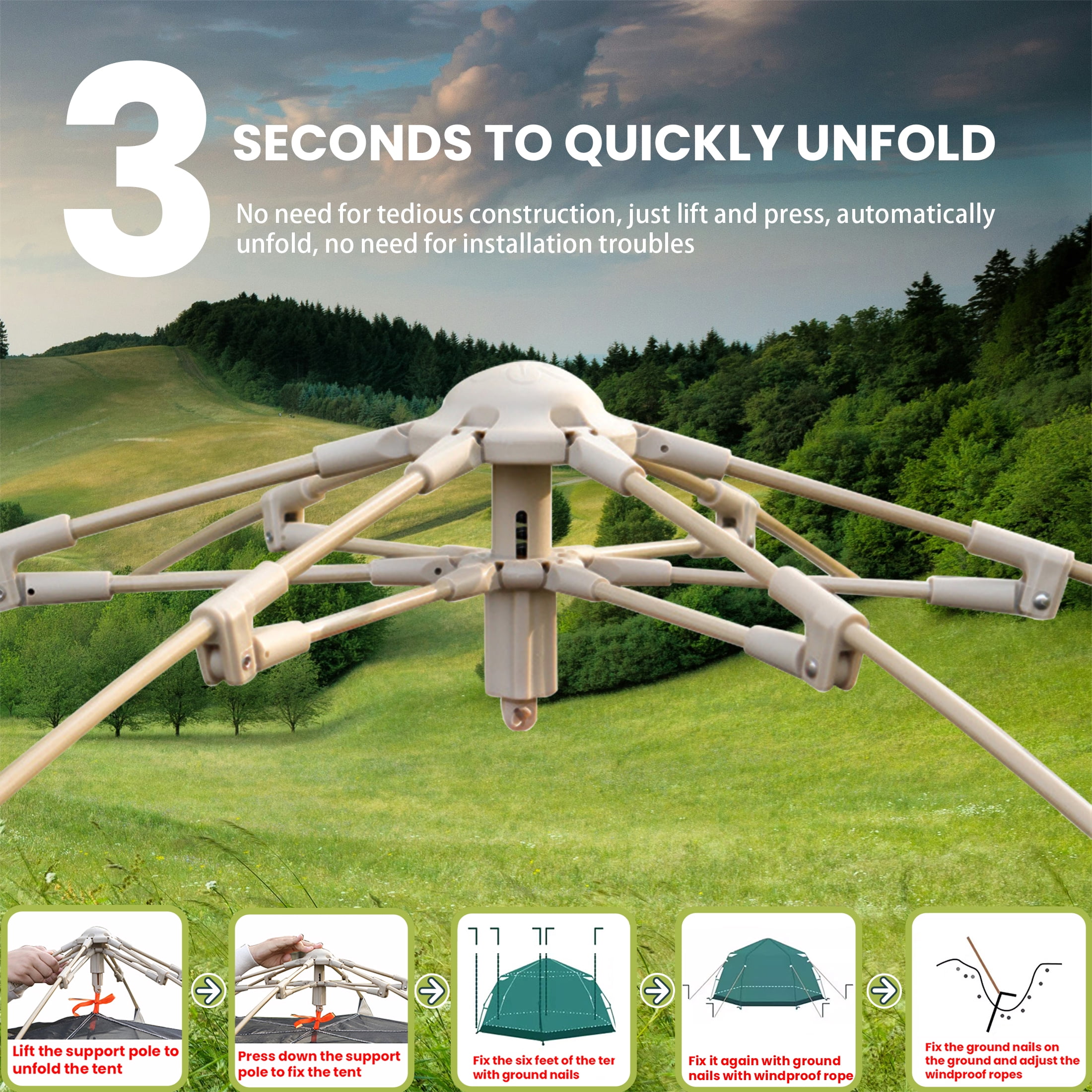 EZBY Tents for Camping,2-3 Person Instant Pop Up Camping Tent with Screen Porch,Removable Rainfly and Carry Bag for Camping Backpacking Hiking-Beige
