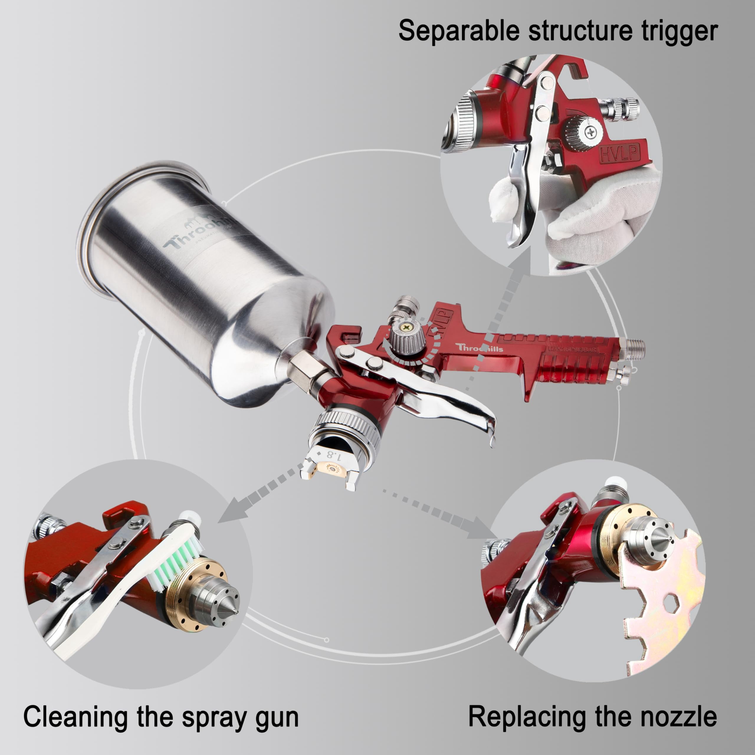 Nasedal HVLP Air Spray Gun 600ml 1.4/1.7/2.0mm Nozzle Airbrush For Car Paint Furniture Wall Spary Atomization Tool I.939736417