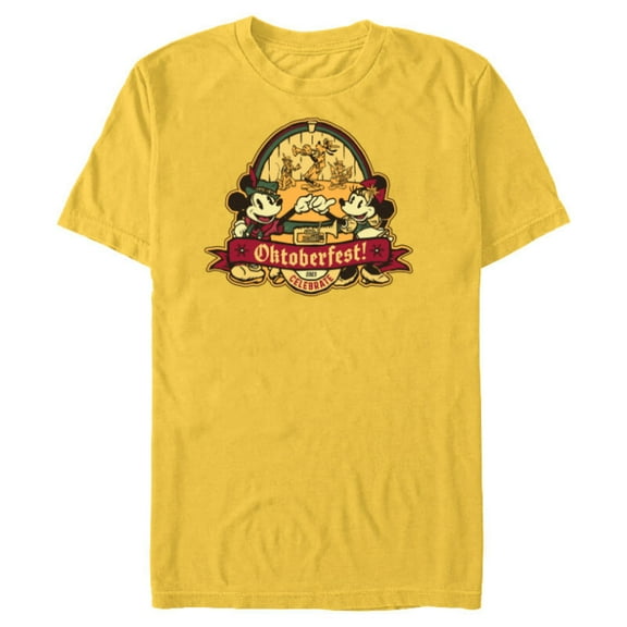 Disney Mickey and Minnie Mouse Celebrate Oktoberfest 2023 - Short Sleeve Blended T-Shirt for Adults - Customized-Yellow
