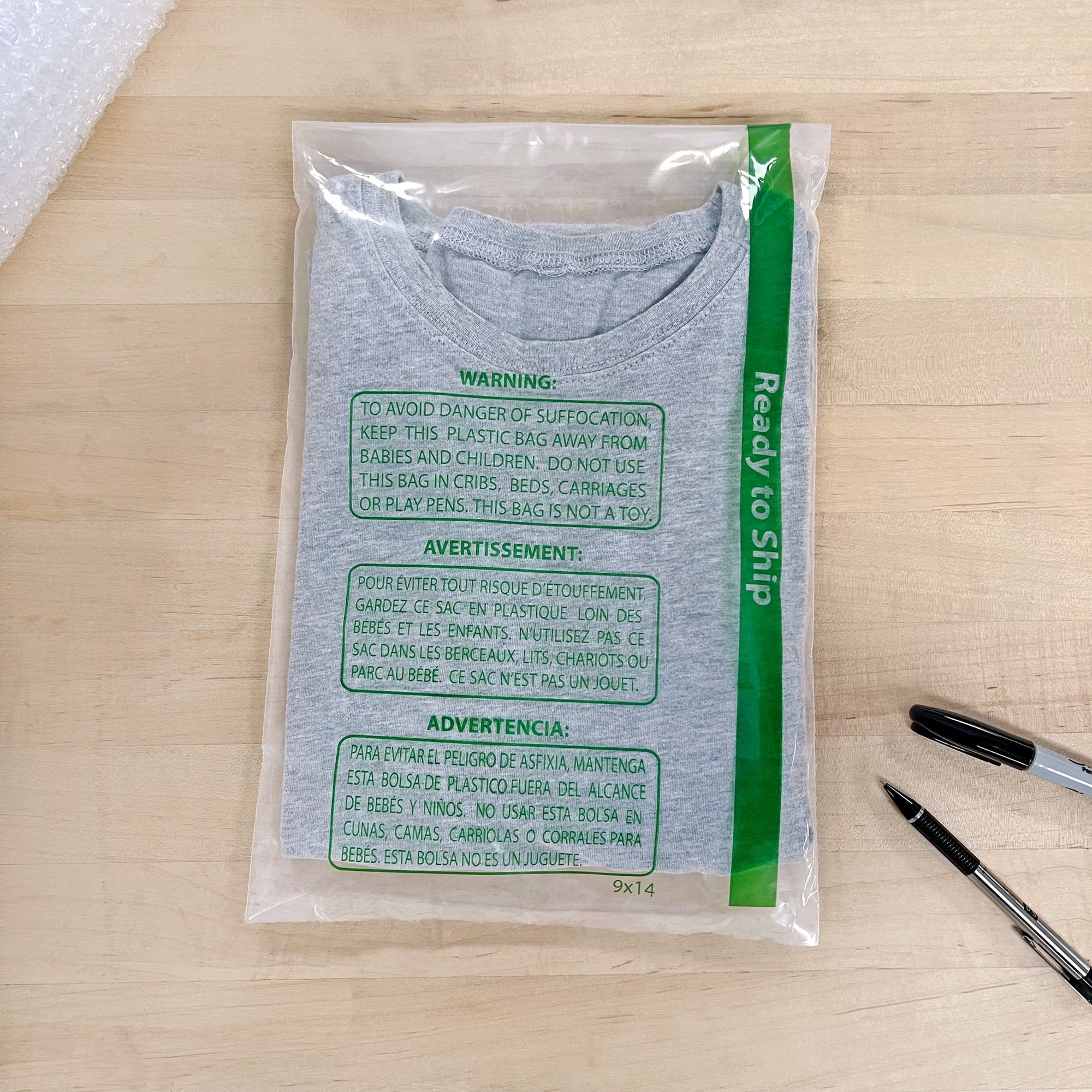 Plymor Ready to Ship 1.5 Mil Wicketed Poly Bags with Permanent Adhesive Strip and Suffocation Warning, 9" x 14" (Pack of 250)