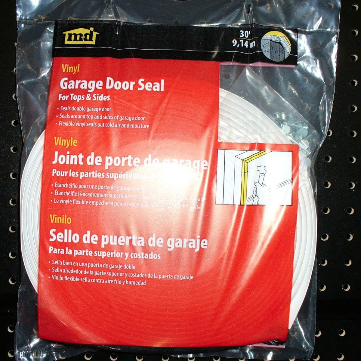 M-D Building Products 3822 Vinyl Garage Door Top and Sides Seal, 30 Feet, White