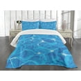 thumbnail image 3 of Ambesonne Aqua Quilted Bedspread Set 3 Pcs, Vivid Water Surface Waves, King Size, Blue Aqua White, 3 of 5