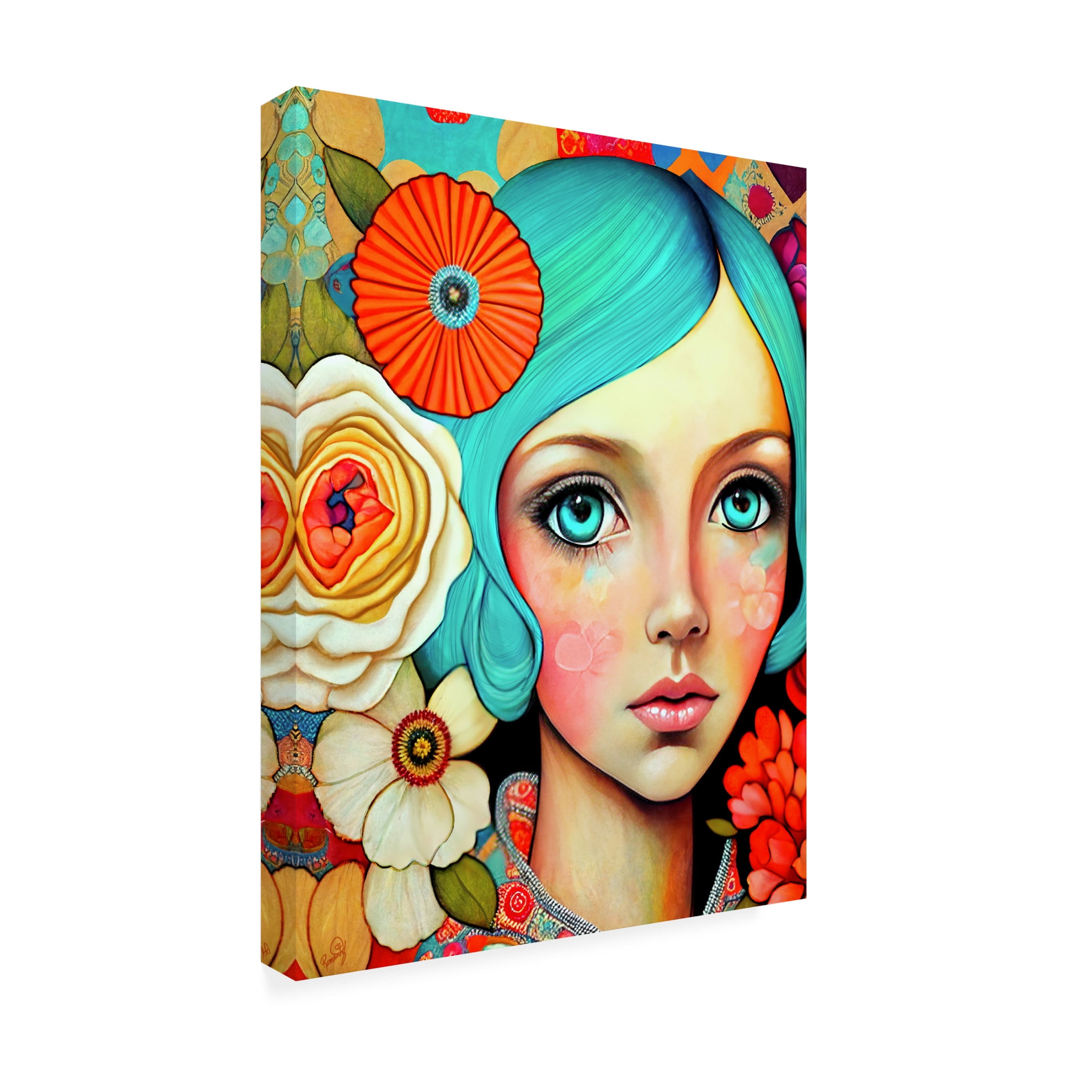 Canvas Wall Art - RomantzArt 'Maggies Blues Cyrene' Wall Art for Living Room, Bedroom, or Office Décor by Trademark Fine Art - 24 x 32 Inches