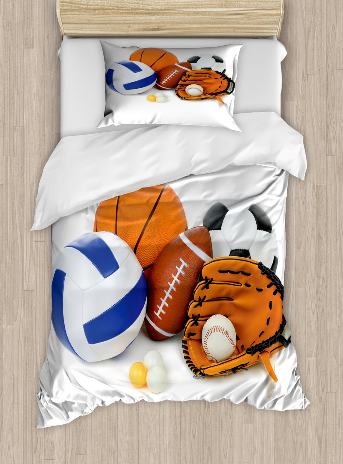Sports Duvet Cover Set, Many Different Sports Balls All Together Championship Ping Pong