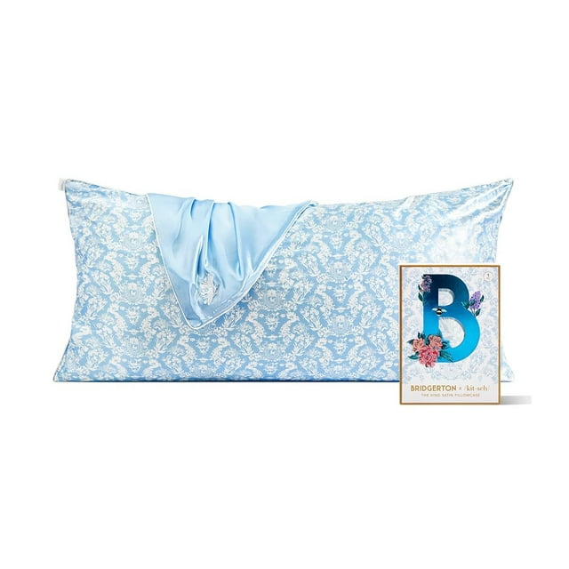 Funda de almohada Kitsch x Bridgerton Satin Toile De Blue, tamaño king