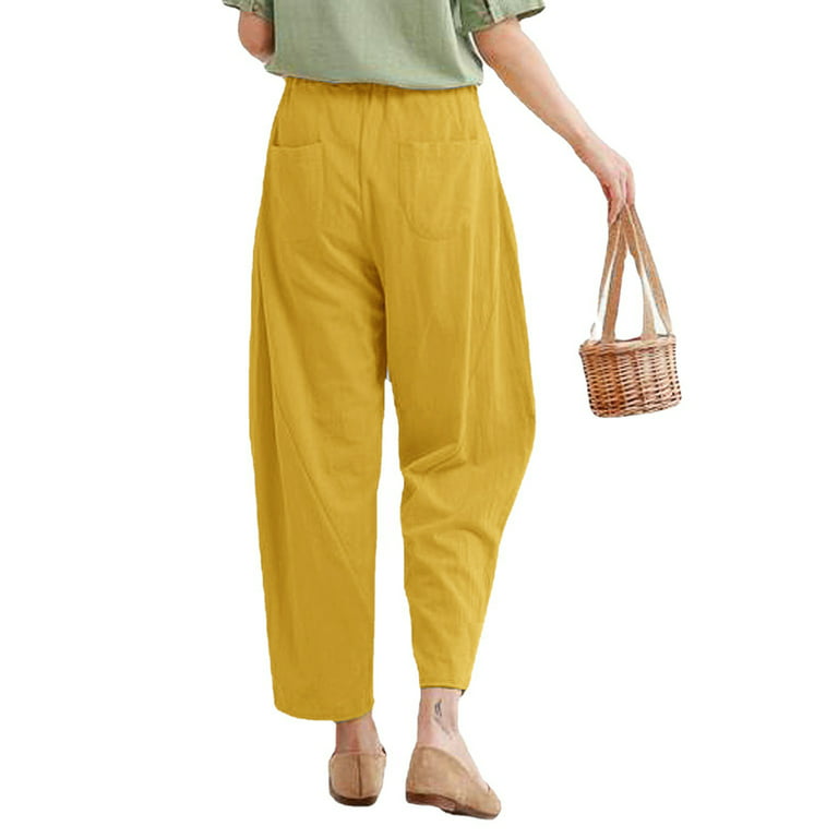 Summer Womens Cotton Linen Trousers Ladies Loose Casual Harem