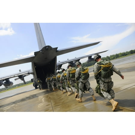 Us Army Air Force - August 3 2009 - US Army Rangers board a US Air Force MC-130 Combat Talon II aircraft at Fort Benning Georgia before a Ranger Rendezvous 2009 mass tactical jump Poster Print