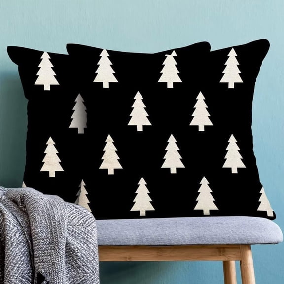 Black and White Christmas Pillow Cover Set Of 2 Christmas Tree Decor Throw Pillows Winter Xmas Holiday Outdoor Cushion Cases Farmhouse Pillowcases for Bedroom Home Sofa