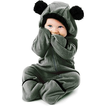 

Newborn Baby Fleece Romper One Piece Footies Jumpsuit Bear Hoodies Jumpsuit Infant Long Sleeve Warm Jumpsuit Outfits