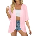 thumbnail image 2 of thefmos Women Summer Short Sleeve Flowy Cover Up Solid Boho Beach Vacation Cardigan Pullover Tops Casual Loose Cover Ups, Pink L, 2 of 8