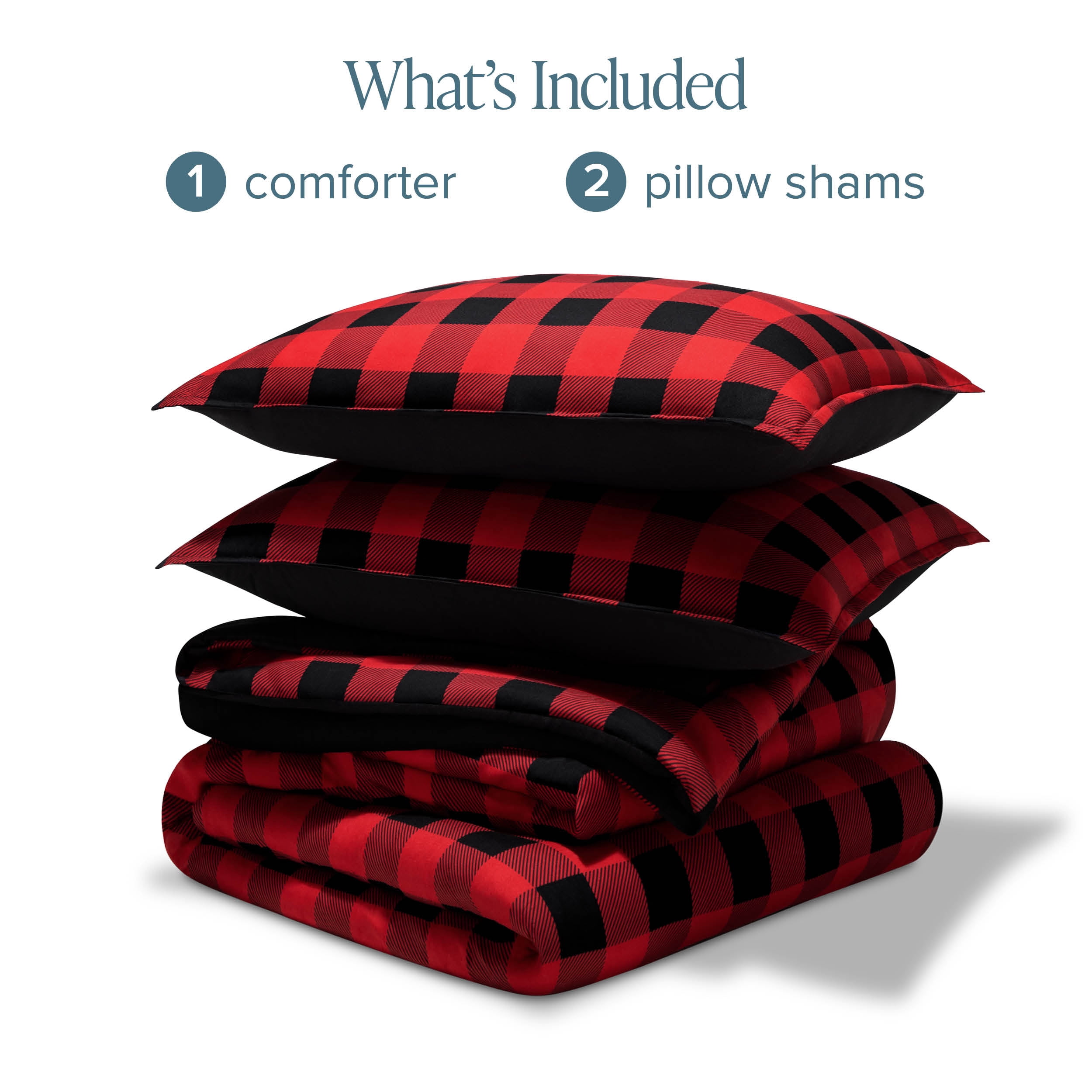 Bare Home Down Alternative Comforter Set - 3-Pieces - All Seasons - Queen, Buffalo Plaid - Red/Black