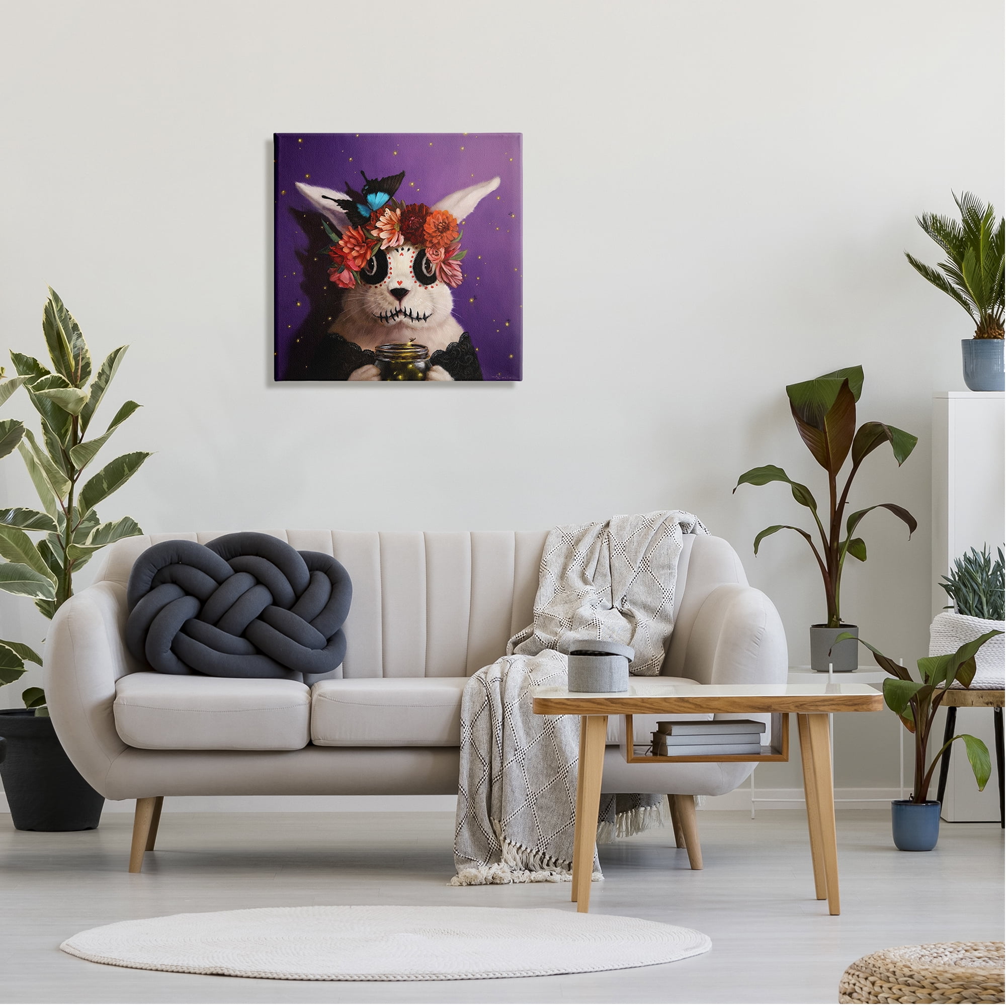 Stupell Industries Floral Day Of Dead Face Paint Bunny Butterfly Canvas Wall Art, 24 x 24, Design by Lucia Heffernan