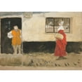 thumbnail image 3 of Edwin Austin Abbey 18x14 Black Modern Framed Museum Art Print Titled - Study of Street Scene, Man at Door, Woman in Red&nbsp;Dress., 3 of 5