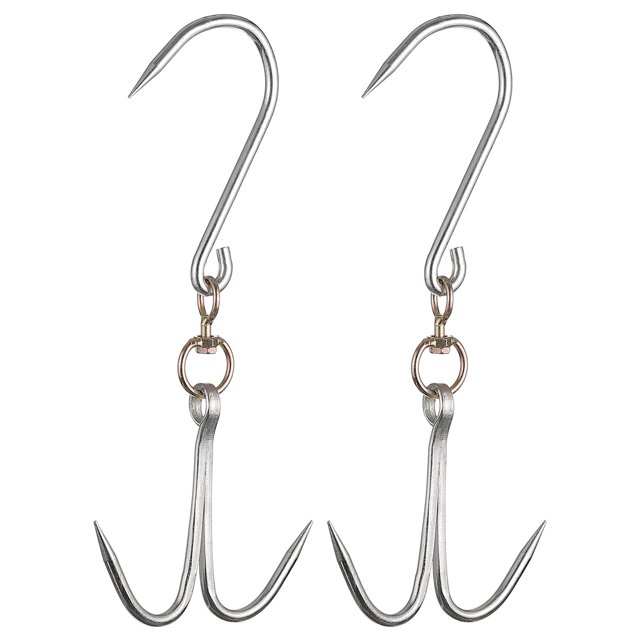 11.8'' Dobles Carne Ganchos, 0.27'' Grosor Galvanizado Giratorio Carne Gancho para Colgar Secado Ahumado Carne Productos, 2uds Unique Bargains ganchos de utilidad