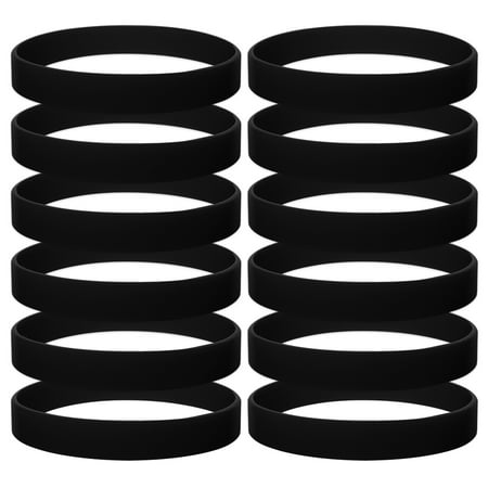 GOGO 12PCS Silicone Bracelets Adult-Sized Rubber Band Bracelets Wristbands For Party - Black