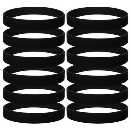 GOGO 12PCS Silicone Bracelets Adult-Sized Rubber Band Bracelets Wristbands For Party - Black