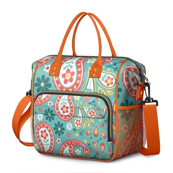 Insulated Lunch Bag with Paisley Boho Pattern – Elegant Vintage Lunch Box for Women Leakproof Dual Compartments Artistic Floral Mandala Design