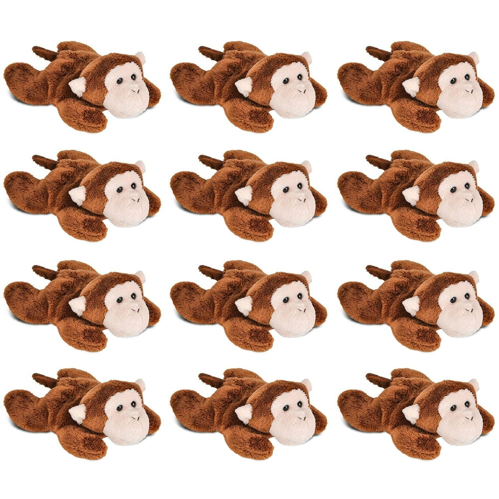 Wildlife Tree 12 Pack Monkey Mini 4” Small Stuffed Animals, Bulk Bundle