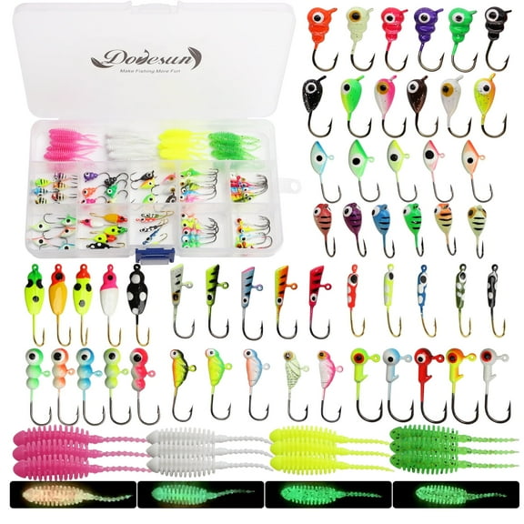 Dovesun 93PCS Glow Ice Fishing Set – Jig Heads & Soft Lures for Crappie Perch Walleye
