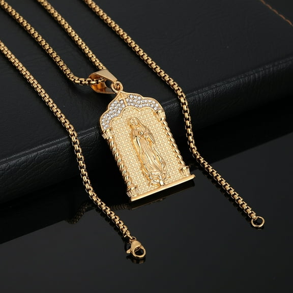Exquisite Virgin Mary Blessing 14K Yellow Gold Pendant Necklace for Men and Women Catholic Prayer Lucky Amulet Jewelry Gift