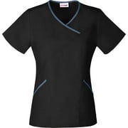 Women's Fashion Essentials Mock Wrap Scrub Top With Contrast Binding