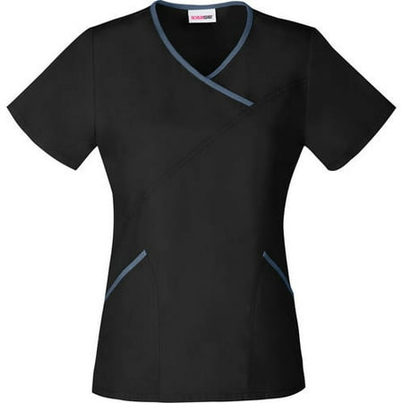 Women's Fashion Essentials Mock Wrap Scrub Top With Contrast Binding
