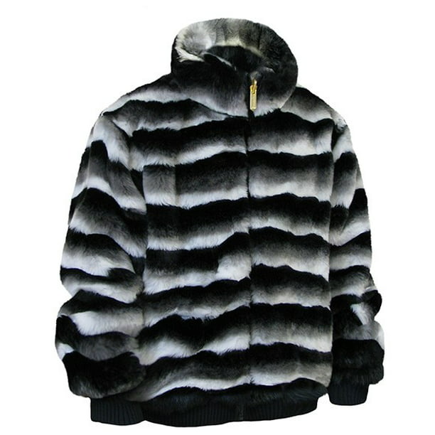 Ablanche Urban Fur Fitter Men S Faux, Reversible Faux Fur Hooded Coat In Black And White