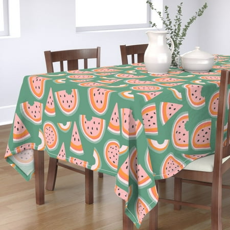 

Cotton Sateen Tablecloth 70 Square - Rainbow Green Bloom Large Floral Watercolor Pastel Spring Watermelon Summer Fruit Home Kitchen Kid Print Custom Table Linens by Spoonflower