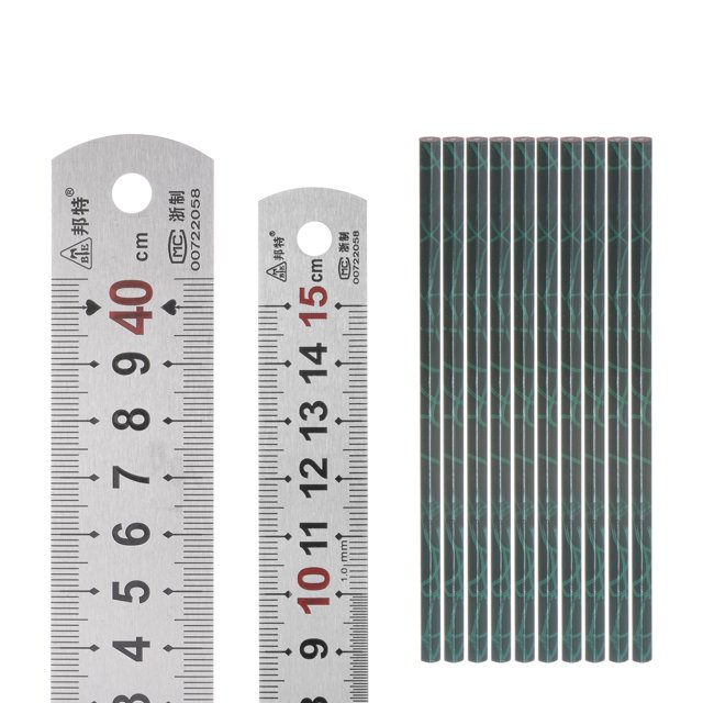 Inoxidable Acero Regla 15cm/6" y 40 cm/16" Recto Borde Medición Herramientas con Hexagonal HB Lápiz