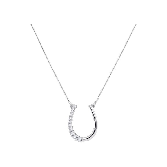 10kt White Gold Womens Round Diamond Horseshoe Pendant Necklace 1/5 Cttw
