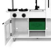 Delta Children Deluxe Modern Kitchen - Wooden Toy Kitchen Playset with Realistic Knobs that Turn/Click, Oven, Sink and Fridge/Freezer with Ice Maker, White