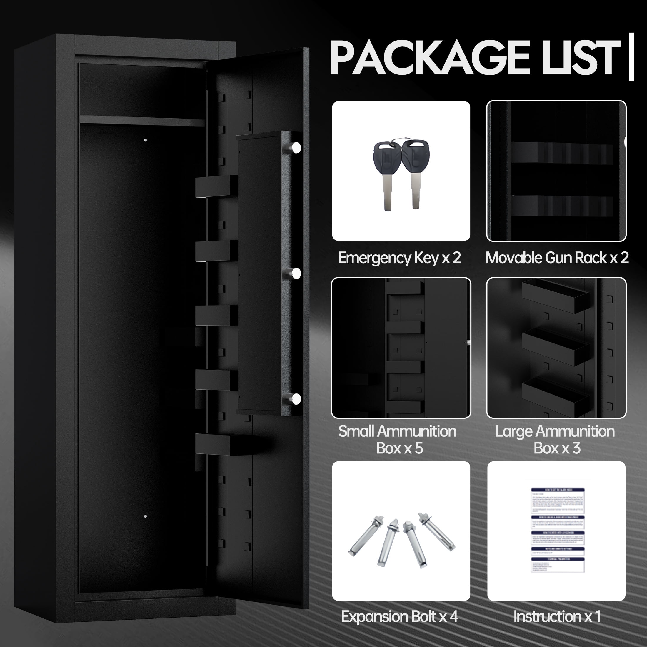 KAER 13-15 Biometric Gun Safe, Quick Access Assembled Gun Safe for Rifle and Pistol, Large Heavy-Duty Gun Cabinet for Shotgun with Removable Shelf & Gun Rack, Black