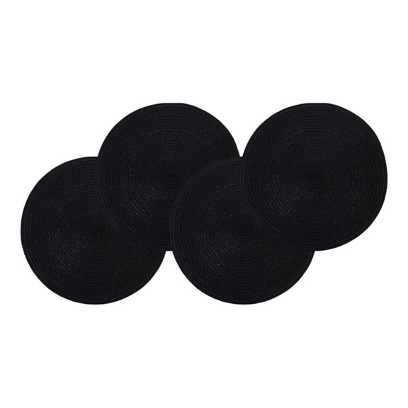4 Piece Round Woven Placemats, 18 Cm Black Dining Table Mats for Kitchen Table, Handwoven Heat-Resistant Style Pads for Plates Bowls and Decor