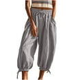 thumbnail image 2 of Penkiiy Women's Cotton-Linen Elastic Cuff Harem Pants - Ankle Pants with Dual Pockets | Comfort Fit & Stylish Design S Gray, 2 of 7