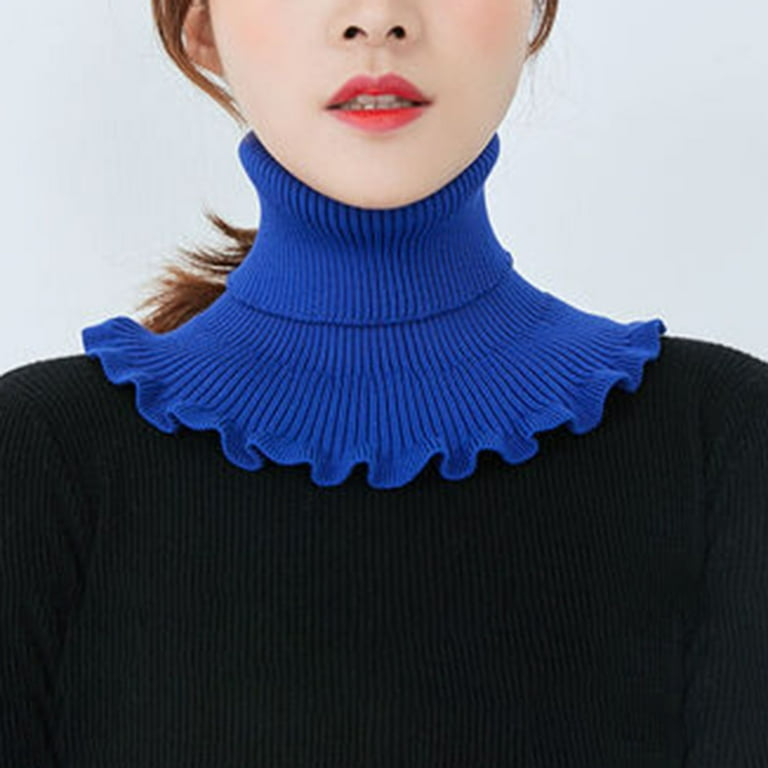 Anvazise High Neck Ruffle Edge Pullover Collar Autumn Winter Windproof Knitted Neck Guard Scarf for Outdoor Royal Blue Walmart
