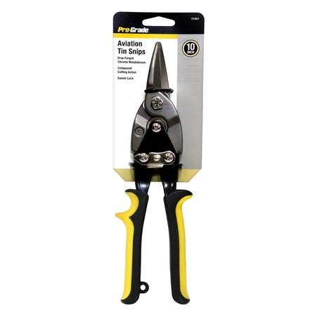 Pro-Grade Aviation Tin Snips Straight Cut 10-Inch Chrome Moly Steel Yellow Handle, 31681