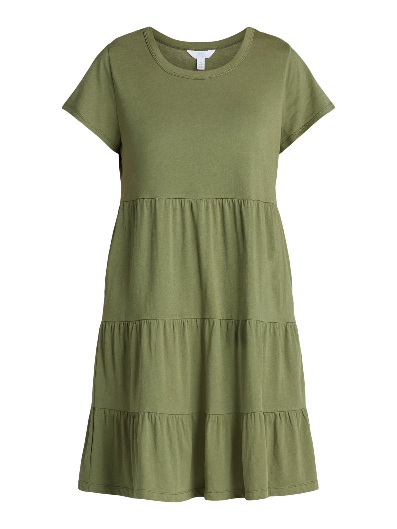 Time and Tru Women's and Women's Plus Tiered Cotton Mini Dress, Sizes XS-4X