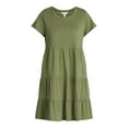 thumbnail image 3 of Time and Tru Women's and Women's Plus Tiered Cotton Mini Dress, Sizes XS-4X, 3 of 4