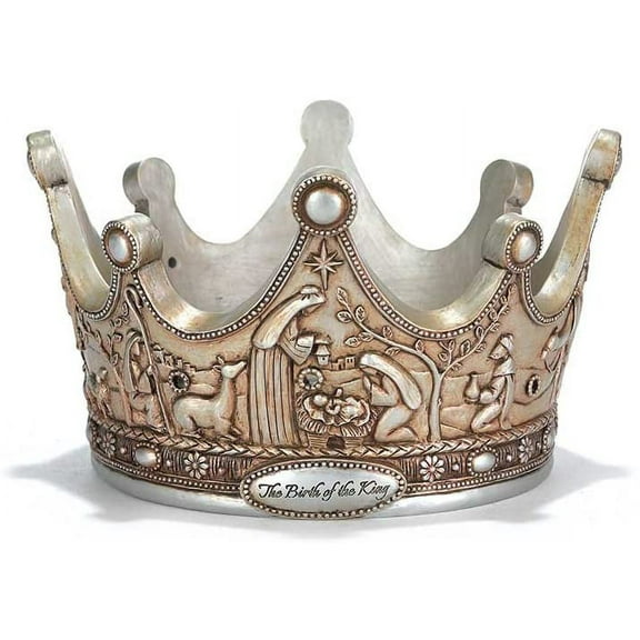Dicksons The Birth of The King Crown Brushed Silver Tone 7 x 5 Resin Christmas Advent Candle Holder