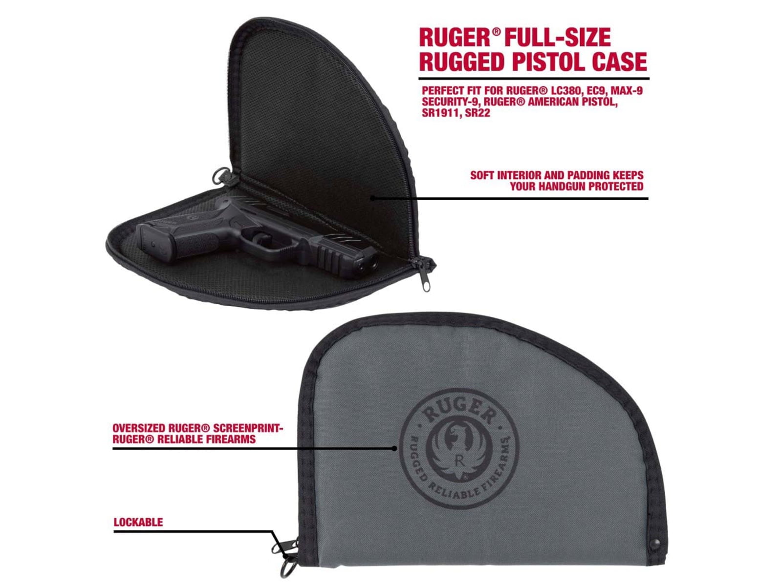 Ruger 8 In Full-Size Pistol Case, Gray
